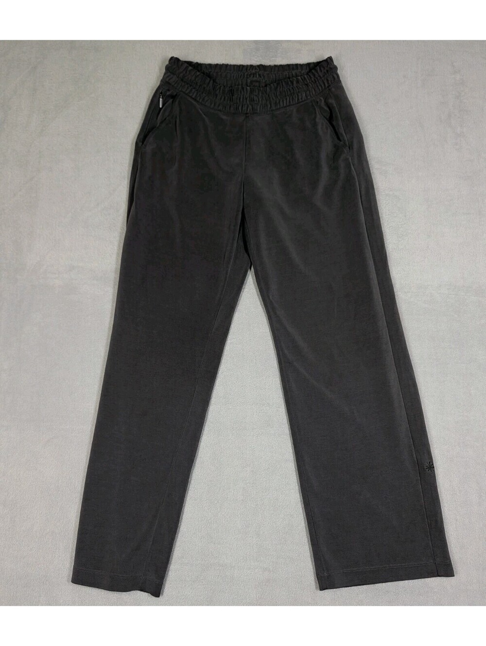 Athleta Womens Small Charcoal Gray Straight Leg Velour Pants Stretch Zip Pockets